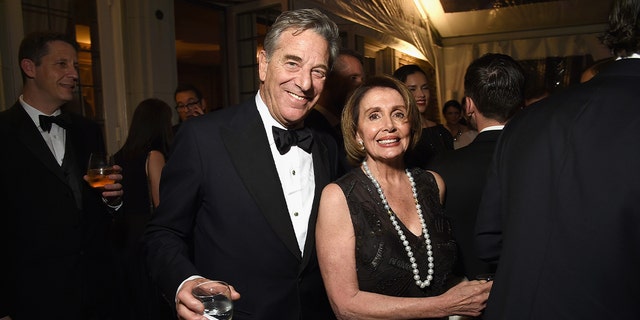 Paul Pelosi and Nancy Pelosi attend the Bloomberg and Vanity Fair cocktail reception at the residence of the French ambassador in Washington, D.C., on April 25, 2015.