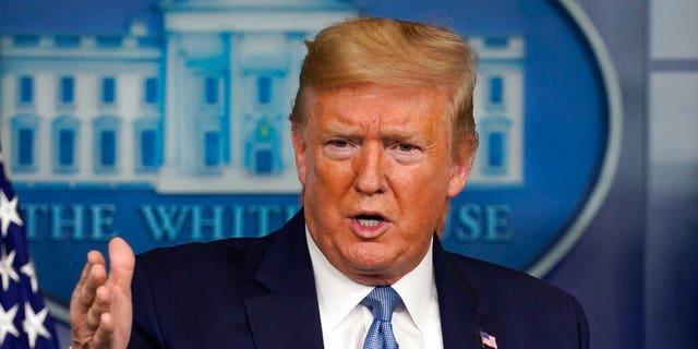 President Donald Trump speaks during a press briefing with the coronavirus task force, in the Brady press briefing room at the White House, Monday, March 16, 2020, in Washington. (AP Photo/Evan Vucci)