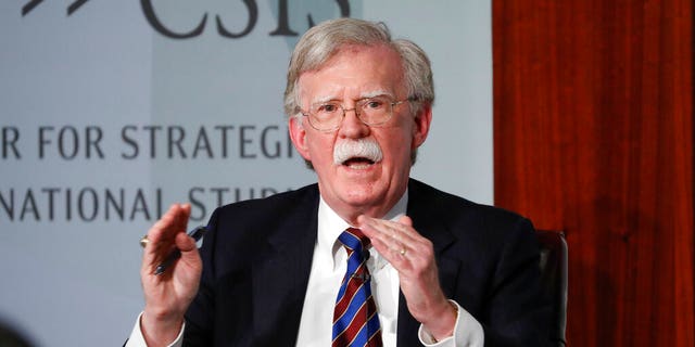 FILE - In this Sept. 30, 2019, file photo, former National security adviser John Bolton gestures while speakings at the Center for Strategic and International Studies in Washington.(AP Photo/Pablo Martinez Monsivais, File)