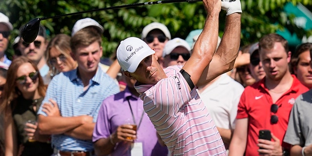 Billy Horschel drives from the 15th tee during the Memorial golf tournament Saturday, June 4, 2022, in Dublin, Ohio.