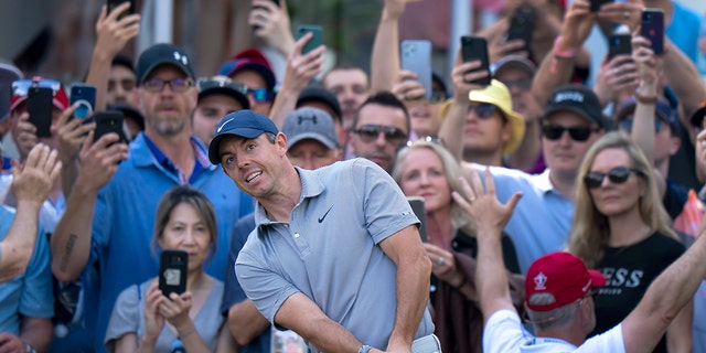 Rory McIlroy hits onto the 15th green during the third round of the Canadian Open golf tournament at St. George's Golf and Country Club in Toronto on June 11, 2022.