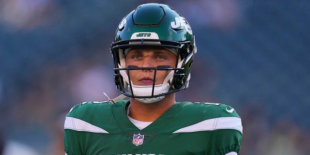 Zach Wilson of the New York Jets during a preseason game against the Philadelphia Eagles at Lincoln Financial Field Aug. 12, 2022, in Philadelphia.