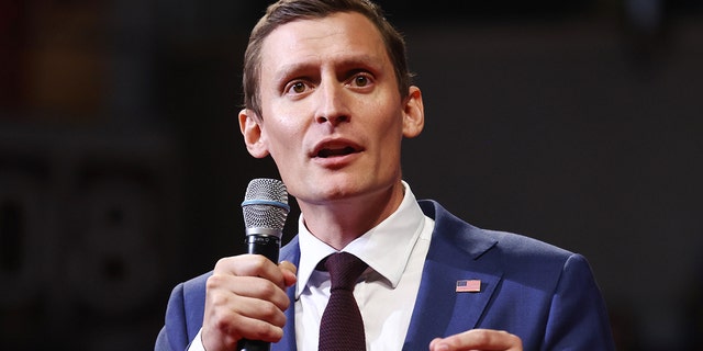 Republican candidate for Senate Blake Masters speaks at a 'Save America' rally by former President Donald Trump in support of Arizona GOP candidates on July 22, 2022 in Prescott Valley, Arizona.