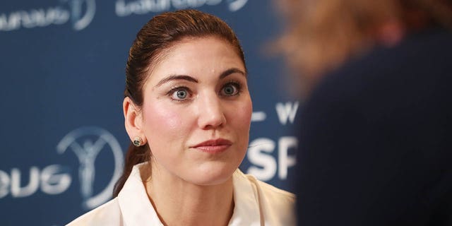 Hope Solo is interviewed prior to the Laureus World Sports Awards on Feb. 26, 2018, in Monaco.