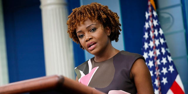 White House press secretary Karine Jean-Pierre speaks to reporters during the daily news conference in the Brady Press Briefing Room at the White House on Aug. 9, 2022, in Washington, D.C.