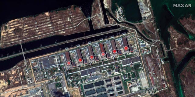 This satellite image provided by Maxar Technologies shows the Zaporizhzhia nuclear plant in southern Ukraine, Friday, Aug. 19, 2022.