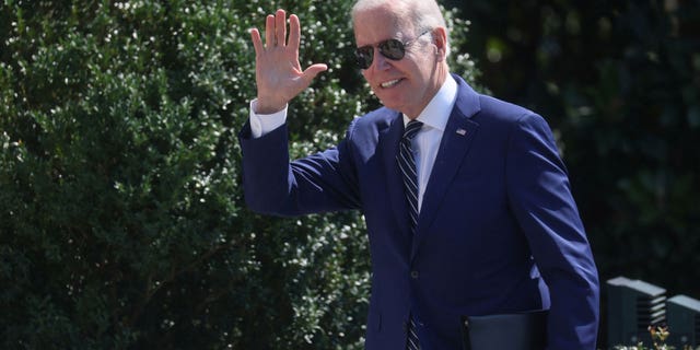 President Biden greets people on the South Lawn of the White House after arriving on Marine One from a trip to Delaware on Aug. 24, 2022.