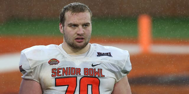 National offensive lineman Trevor Penning of Northern Iowa (70) during the Reese's Senior Bowl practice session on February 2, 2002 at Hancock Whitney Stadium in Mobile, Alabama. 