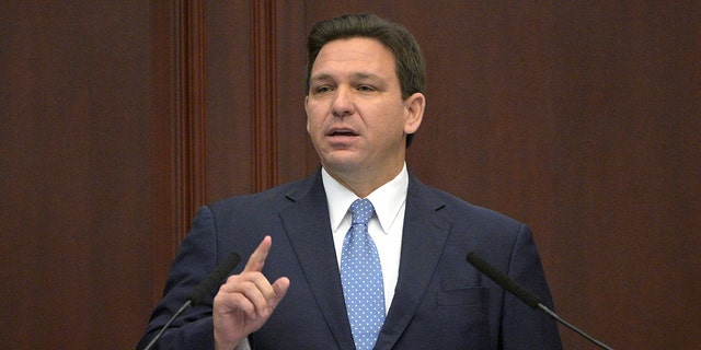 Gov. Ron DeSantis addresses a joint legislative session, Jan. 11, 2022, in Tallahassee, Florida.