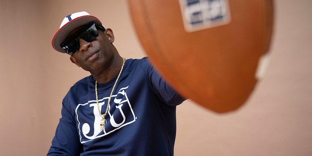 Jackson State University head football coach Deion Sanders during a photo shoot.