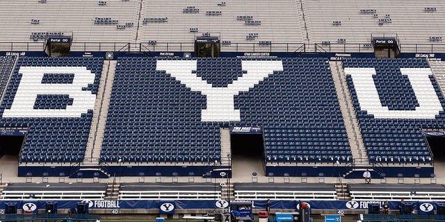 General view of LaVell Edwards Stadium prior to the game between the Utah Utes and the Brigham Young Cougars on September 9, 2017 in Provo, Utah. 