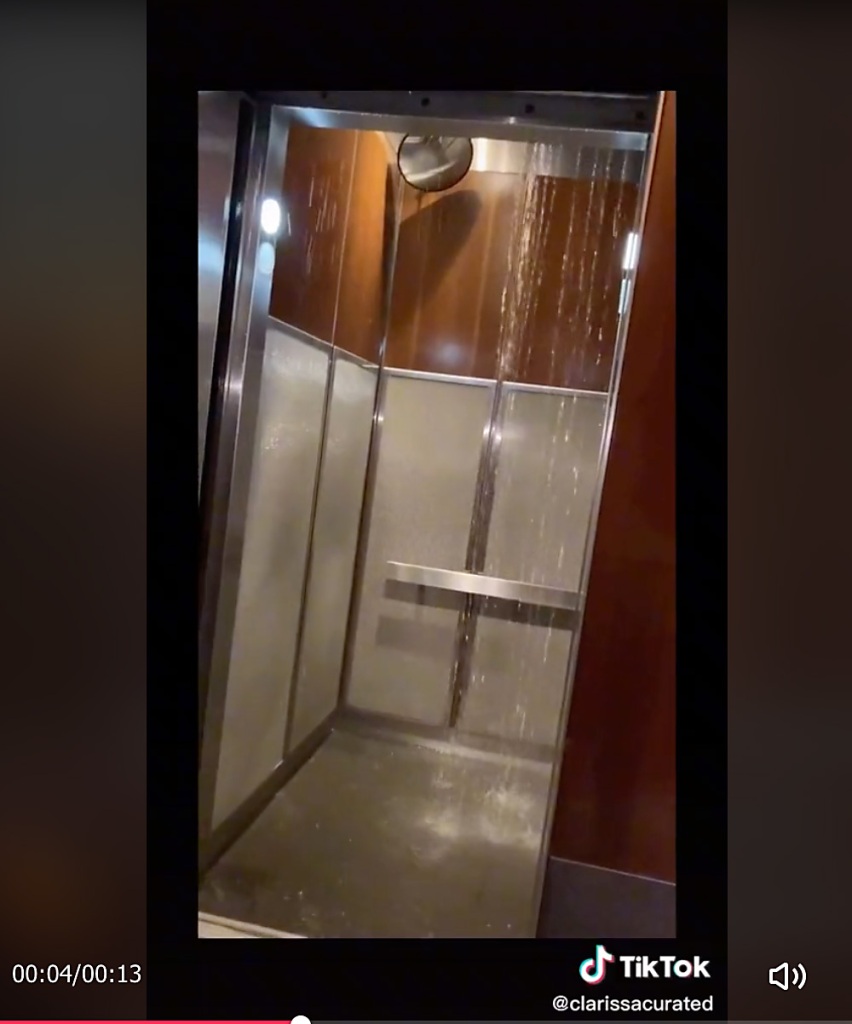 A flooded elevator inside 70 Greene in Jersey City.