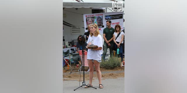 Sami Smith, 18, a close friend of missing Truckee teen Kiely Rodni, speaks during a press conference.