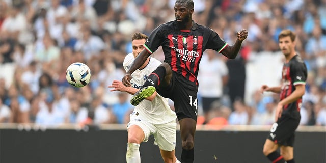 Tiémoué Bakayoko of AC Milan in action during the Friendly match between Marseille and Milan AC at Orange Velodrome on July 31, 2022 in Marseille, France. 