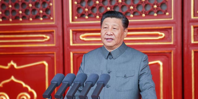 Chinese President and party leader Xi Jinping delivers a speech at a ceremony marking the centenary of the ruling Communist Party in Beijing, China, Thursday, July 1, 2021.