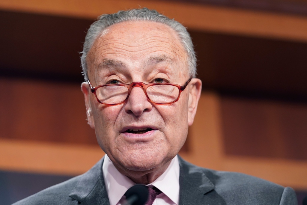 Senate Majority Leader Chuck Schumer of N.Y. speaks during a news conference Friday, Aug. 5, 2022