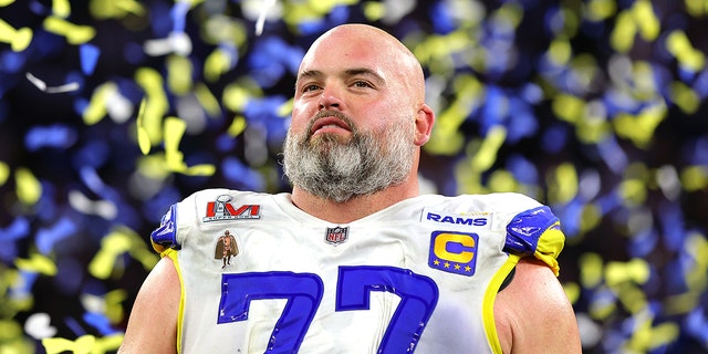 Andrew Whitworth of the Los Angeles Rams celebrates following Super Bowl LVI at SoFi Stadium on Feb. 13, 2022, in Inglewood, California.