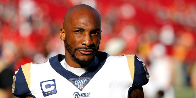 Cornerback Aqib Talib of the Los Angeles Rams leaves the field following the Rams 55-40 loss to the Tampa Bay Buccaneers at Los Angeles Memorial Coliseum on Sept. 29, 2019, in Los Angeles, California.