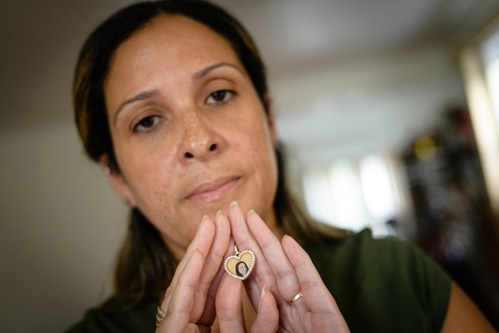 Nancy Negron, like her daughter Aliyah, wears a heart shaped pendant with a photo of her late daughter, Samantha Santana.