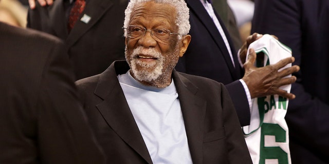 Bill Russell is honored at halftime of the game between the Boston Celtics and the Miami Heat at TD Garden in Boston, Massachusetts, on April 13, 2016. 