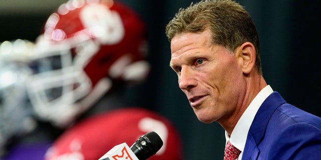 Jul 14, 2022; Arlington, TX, USA; Oklahoma Sooners head coach Brent Venables is interviewed during the Big 12 Media Day at AT&amp;T Stadium.