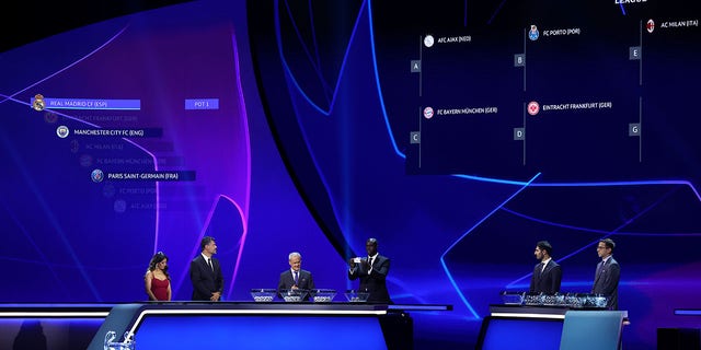 A general view as special guest Yaya Toure draws out the card of Real Madrid CF during the UEFA Champions League 2022-23 Group Stage Draw at Halic Congress Centre Aug. 25, 2022, in Istanbul, Turkey.