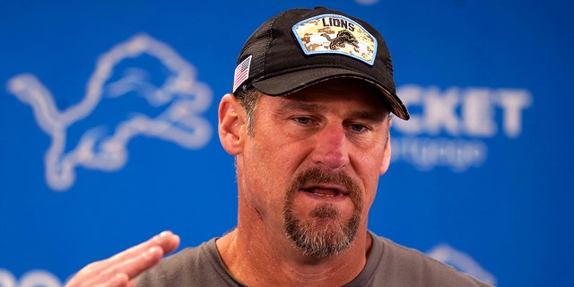 Detroit Lions head coach Dan Campbell addresses the media at the team's practice facility, Monday, Aug. 15, 2022, in Allen Park, Michigan.