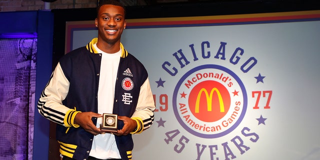 McDonald's High School All American Dariq Whitehead poses with his player's ring at the Player's Party on March 27th at Morgan Manufacturing.