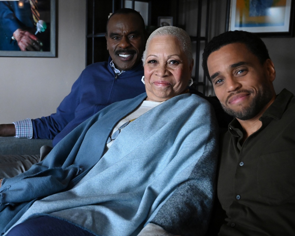 Denise Dowse is joined by Steven Williams (left) and Michael Ealy on the set of the ABC show "Stumptown."