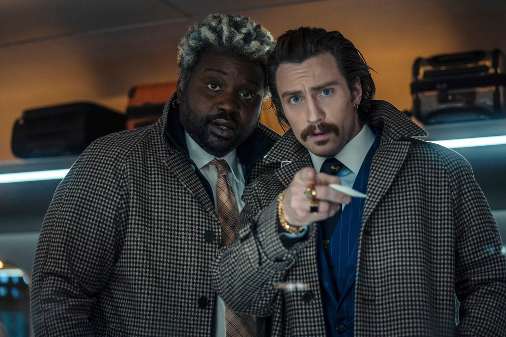 Bryan Tyree Henry, left, and Aaron Taylor-Johnson are a clownish twosome called Lemon and Tangerine. 