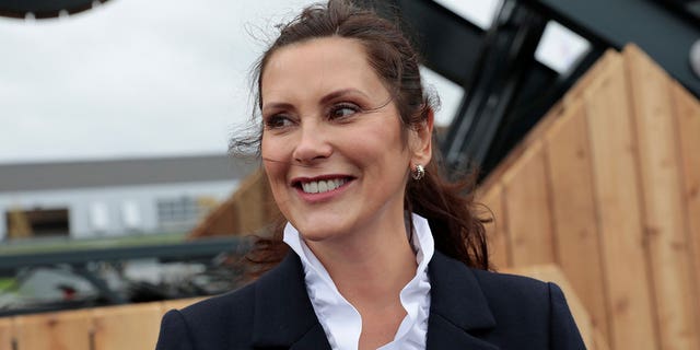 Democrat Gov. Gretchen Whitmer visits the Ford Bronco off-road track during the Motor Bella 2021 auto show in Pontiac, Michigan, Sept. 21, 2021.