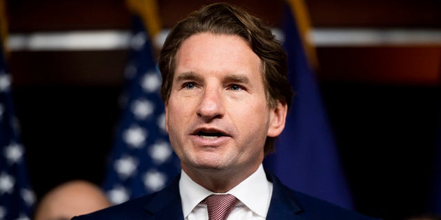 Rep. Dean Phillips, D-Minn., speaks during the Problem Solvers Caucus press conference in the Capitol on Tuesday, Feb. 11, 2020.