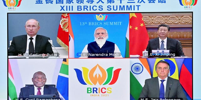 Russian President Vladimir Putin, Chinese President Xi Jinping, South African President Cyril Ramaphosa and Brazilian President Jair Bolsonaro attended the 13th BRICS summit via video link in Beijing on Sept. 9, 2021. Indian Prime Minister Narendra Modi presided over it.