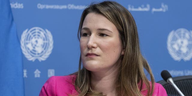 Spokeswoman Olivia Dalton attends press briefing by Ambassador Linda Thomas-Greenfield President of the Security Council for the month of May at UN Headquarters. 