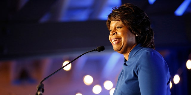 Senate candidate Cheri Beasley reacts as she speaks during the North Carolina Democratic Party's election night party at The Dock at Seabord Station in Raleigh, N.C., May 17, 2022. 