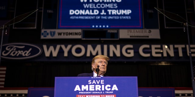 Former President Donald Trump speaks at a rally in Casper, Wyoming, on May 28, 2022.