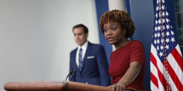 Karine Jean-Pierre, White House press secretary, speaks during a news conference in the James S. Brady Press Briefing Room at the White House in Washington, D.C., US, on Wednesday, June 15, 2022. 