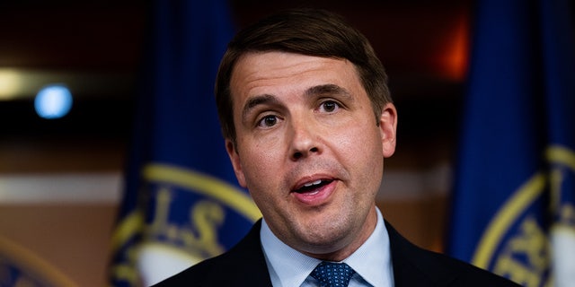 Rep. Chris Pappas, D-N.H., participates in the news conference on the Lower Food and Fuel Costs Act in the Capitol on Wednesday, June 15, 2022.