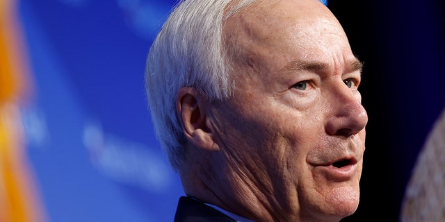 Asa Hutchinson, governor of Arkansas, speaks on a panel during the SelectUSA Investment Summit in National Harbor, Maryland, June 27, 2022. 