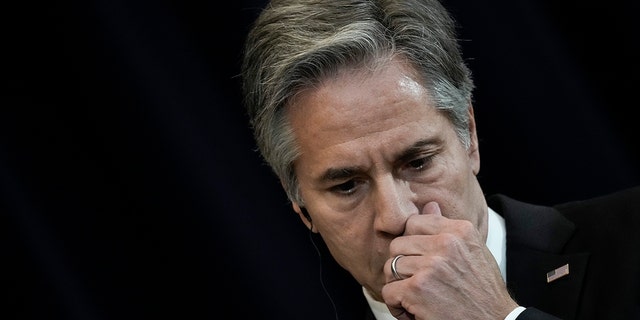  U.S. Secretary of State Antony Blinken pauses while speaking during a news conference after meeting with top Japanese Ministers at the U.S. State Department on July 29, 2022 in Washington, DC. 