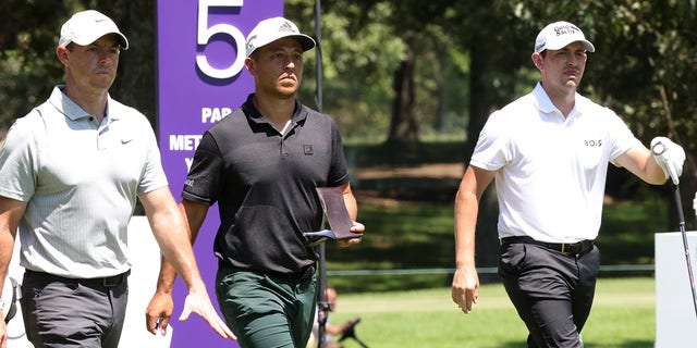 Rory McIlrory, Xander Schauffele and Patrick Cantlay during the FedEx St. Jude Championship, Aug. 12, 2022, in Memphis.