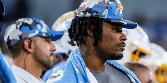 Chargers safety Derwin James on the sideline during a preseason game against the Rams at SoFi Stadium.