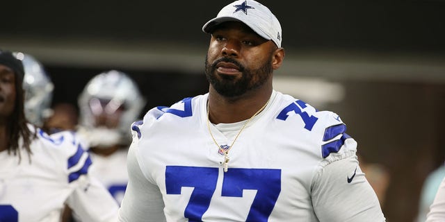 Dallas Cowboys offensive tackle Tyron Smith is shown during an NFL preseason game against the Los Angeles Chargers at SoFi Stadium in Inglewood, California, on Aug. 20, 2022.