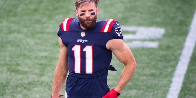 Julian Edelman of the New England Patriots is shown prior to the game against the San Francisco 49ers at Gillette Stadium in Foxborough, Massachusetts, on October 25, 2020.