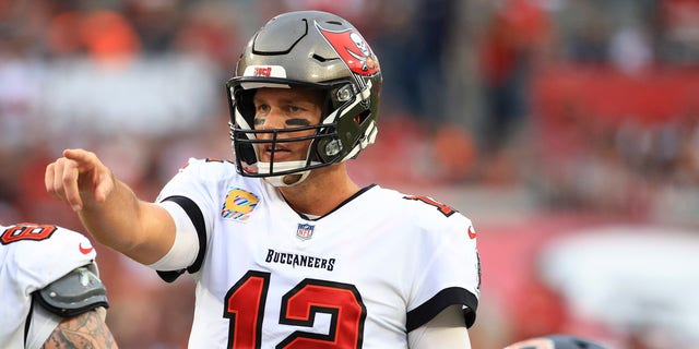 Brady calls out instructions in a game against the Chicago Bears at Raymond James Stadium in Tampa, Florida, on Oct. 24, 2021.