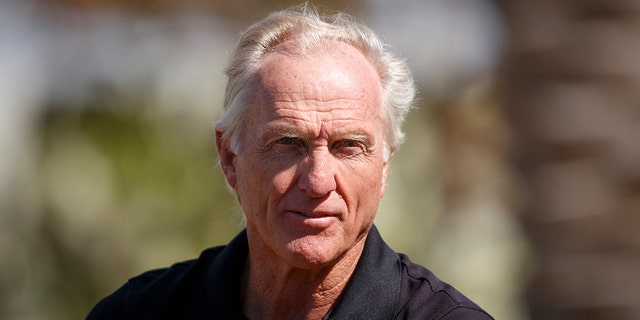 Greg Norman, CEO of Liv Golf Investments, talks to the media during a practice round prior to the PIF Saudi International at Royal Greens Golf and Country Club in Al Murooj, Saudi Arabia, on Feb. 1, 2022.