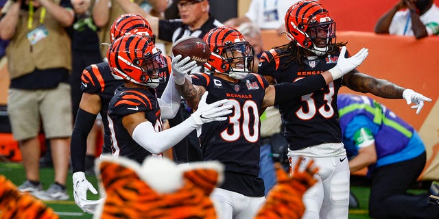 Jessie Bates #30 of the Cincinnati Bengals reacts after a play against the Los Angeles Rams during Super Bowl LVI at SoFi Stadium on February 13, 2022 in Inglewood, California.