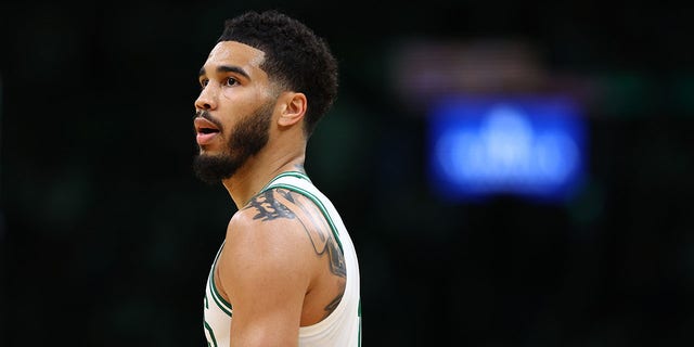 Jayson Tatum of the Celtics during game four of the NBA finals against the Golden State Warriors at TD Garden on June 10, 2022, in Boston. 