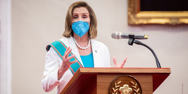 House Speaker Nancy Pelosi speaks after receiving the Order of Propitious Clouds with Special Grand Cordon, Taiwan’s highest civilian honor.