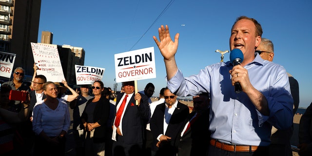 Republican gubernatorial candidate Lee Zeldin speaks during his "Save New York" rally in Brighton Beach on August 03, 2022 in Brooklyn, New York City. 